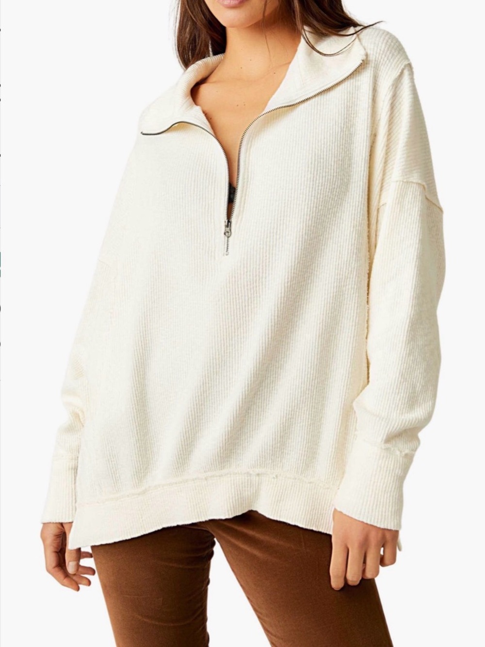 NWOT Free People Walk away half zip Pullover - Ivory size small